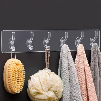 3/5/6 Haken Transparent Halter Rack Bad Handtuch Schwamm Lagerung Kleiderbügel Wohnzimmer Hut Kleidung