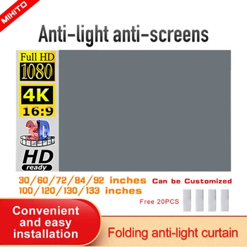 MIXITO Projektor-Leinwand, einfacher 16:9 Anti-Licht-Vorhang, 30, 72, 84, 92, 100, 106, 120, 130, 133 Zoll