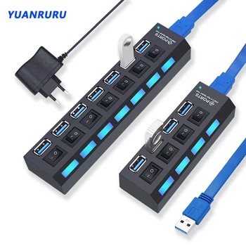 USB Hub 3.0 Hub USB 3 USB 2.0 Multi USB Splitter Netzteil 4/7 Port Multiple Expander 2.0 mit Schalter