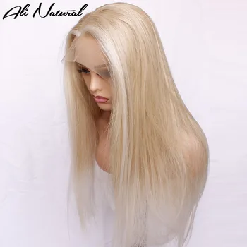 Blonde synthetische Perücken mit Spitzenfront, seidig, gerade, Highlight-Farbe
