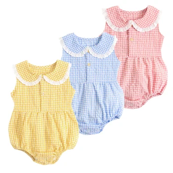Sanlutoz Sommer-Baby-Body aus Baumwolle für Neugeborene, niedlich, kariert, Kleidung für Babys, ärmellos