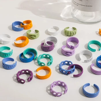 Trendy Hand-gemalt Candy Farbe Tropft Öl Geometrische Kette Ringe für Frauen Multicolor Unregelmäßige Offene