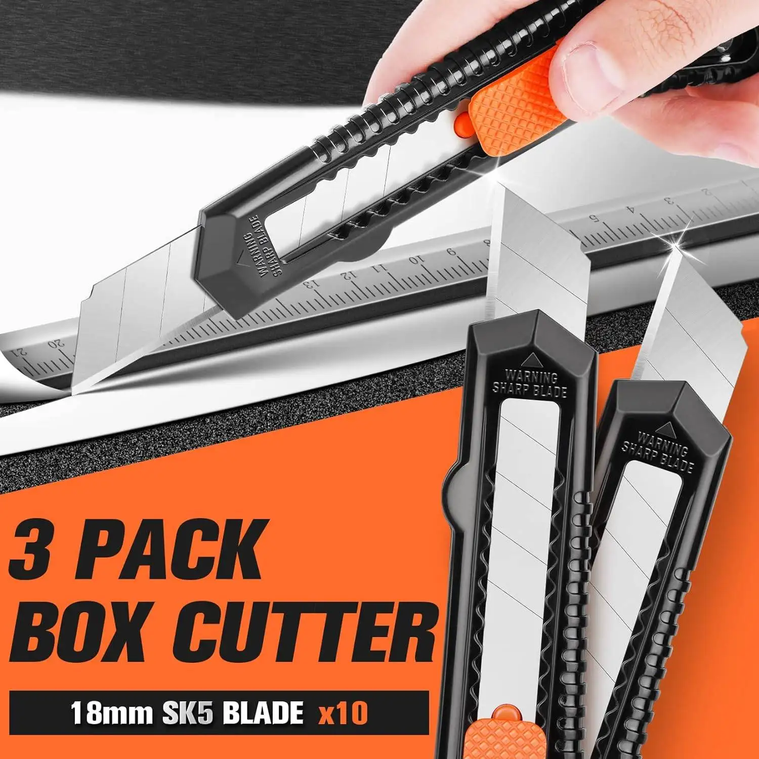 3er-Pack Allzweckmesser-Boxschneider, einziehbar, kompaktes – Bild 4