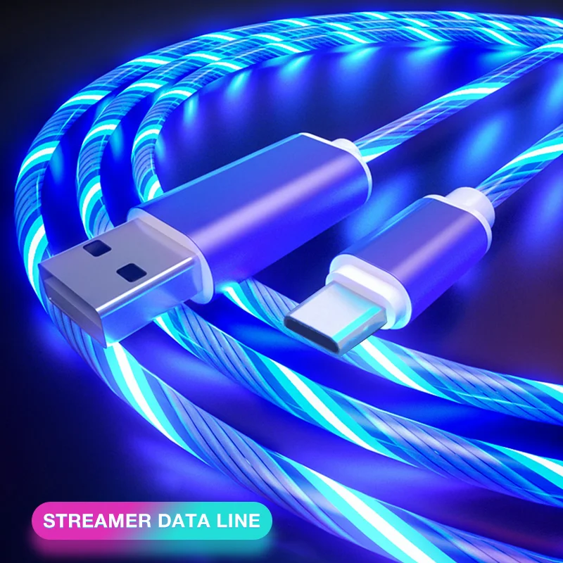 Leuchtendes LED Ladekabel mit Micro-USB, USB-C oder Lightning