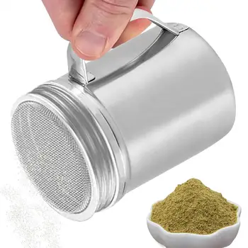 Edelstahl-Shaker, Zuckerpulverstreuer, Staubwedel mit Griff, Metallstreuer, feinmaschige Pfefferstreuer, Salz