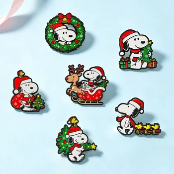 Niedliche Weihnachts-Emaille-Anstecknadeln mit Welpenmotiven, Weihnachtsmann, Weihnachtsbaum, weißer (6 Stück)