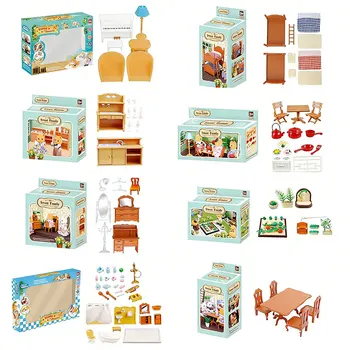 1:12 Mini-Puppenhaus-Möbelset Miniatur-Artikel Wald-Familie Küche Schlafzimmer Wohnzimmer Bad Zubehör