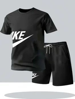 Sommermode Streetwear Kurzarm-Sportanzug Herren Sportshirt-Set Herren Rundhals-Kurzarm-Shorts Sportanzug