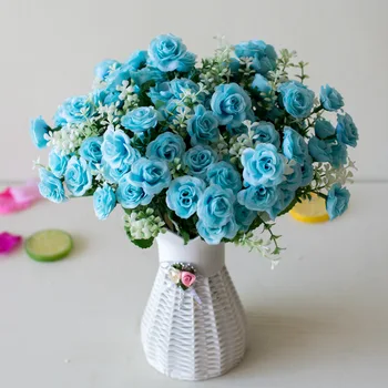 30 cm 15 Köpfe Künstliche Mini Rosen Blumenstrauß Hause Wohnzimmer Büro Desktop Ornament Gefälschte Blumen