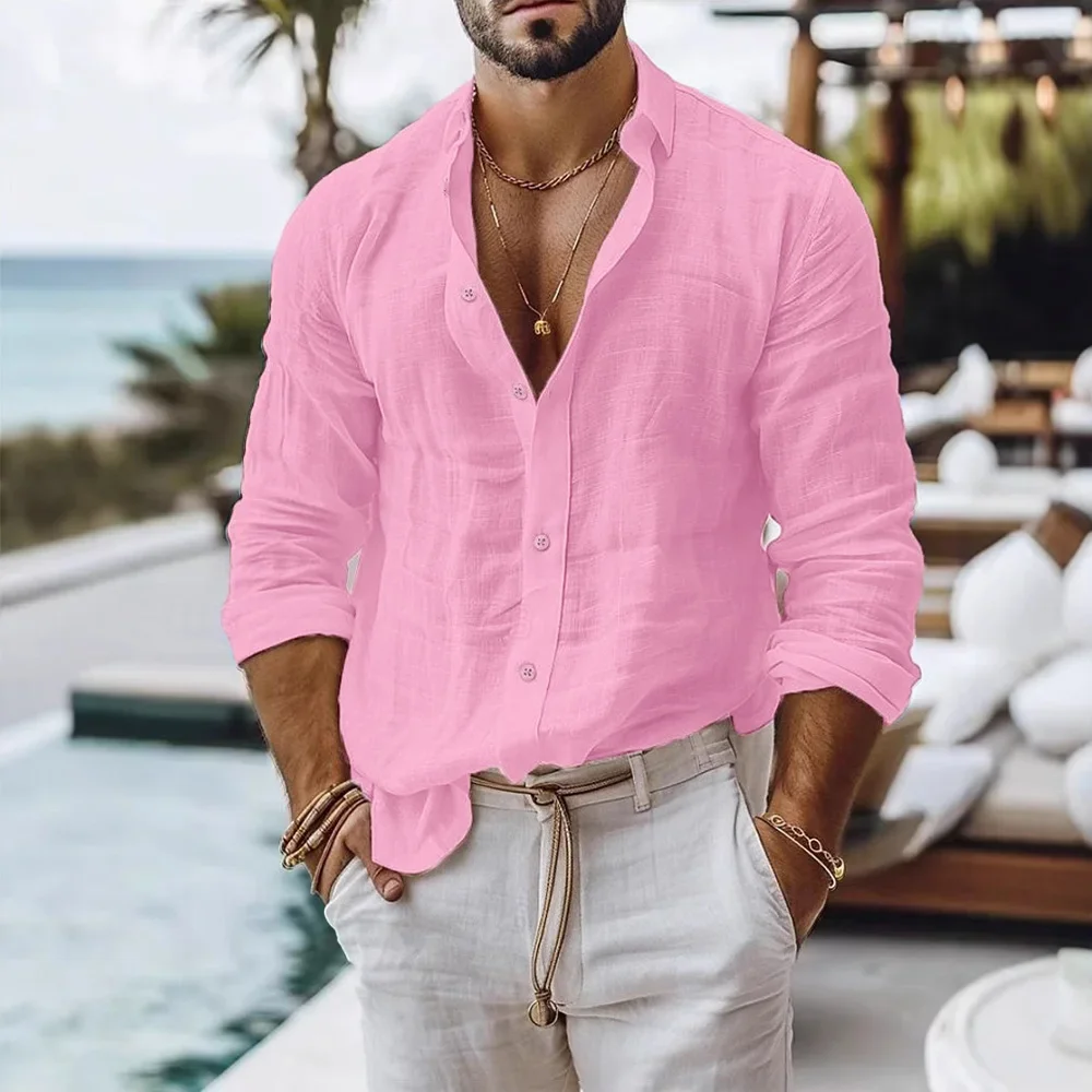 Baumwoll-Leinen-Hemd für Herren, Sommer-Strand-Stil – Bild 4