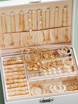 Elegante Perle Ohrringe Mehrschichtige Halskette Ohr Studs Ringe 4-In-1 Schmuck Set Für Frauen (86 Stück)