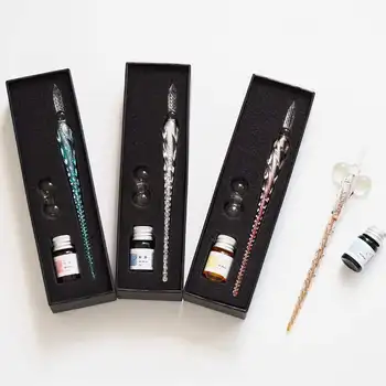 Kristallglas Tauchstift Geschenkbox Bunte Goldpulver Tinte Unterschrift Stift Set Kreatives Briefpapier