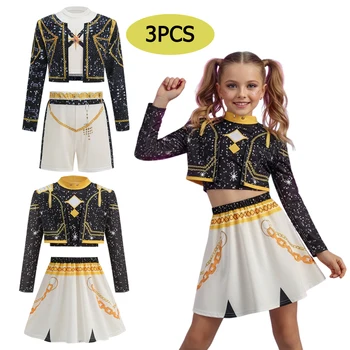 Mädchen 3-teiliges Set Cosplay-Kostüm Modische Kleidung Bühnenauftritt Rollenspiel Verkleidung Uniform Kinder