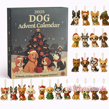 Hunde-Adventskalender 2025 - 24 Stück 2D Festliche Hunderassen Ornamente - Adventskalender für Haustiere