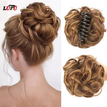 LUPU Synthetischer Chignon Messy Bun Claw Clip-in-Haarteil, gewelltes, lockiges Haarknoten