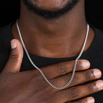 3mm Herren Kubanische Kette Halskette Einfache Edelstahl Halskette Mode Titan Stahl Schmuck Trend Zubehör