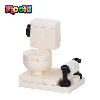 MOOXI Stadt Badezimmer Toilette 16 Stücke MOC Ziegel Street View Möbel Modell Action Figure Teil Bausteine