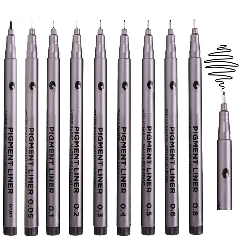 9-teilige schwarze Micro-Fineliner-Stifte mit mikrofeiner