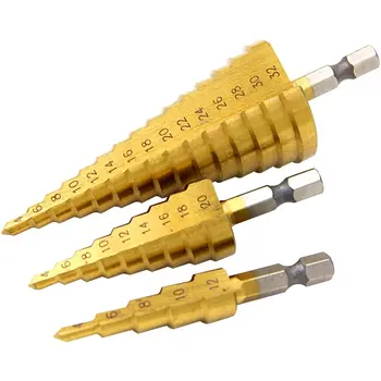 Stufen bohrer titan beschichteter Sechs kant schaft mit gerader Nut 3-1/8-1/2-1/2-32mm Pagoden bohr werkzeug