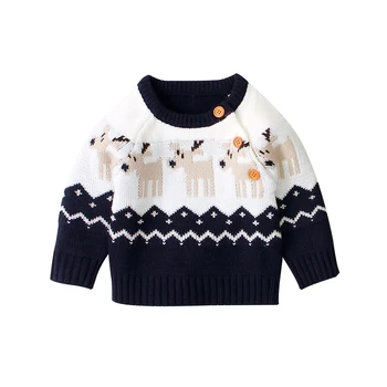 Weihnachten Kinderpullover Baby Deer Pullover Sweatshirt Winterjacke Button-Up Cardigan