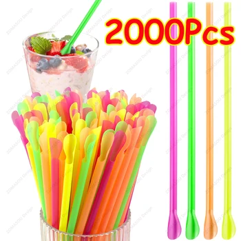 Getränke Löffel Strohhalme Farbe Milchshake Smoothie Löffel Trinkhalm für Party Bar Geburtstag Liefert