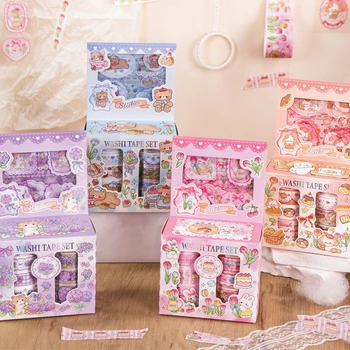 Kawaii Cartoon Washi Tape & Sticker Set, 10/40 Rollen, 10 Stück Klebeband + 4 Stück Aufkleber, dekoratives