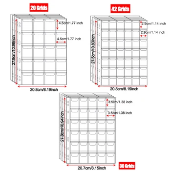 Münzalben mit 20/30/42 Taschen, Münzsammelseiten, transparente PVC-Innenseiten (10 Stück)