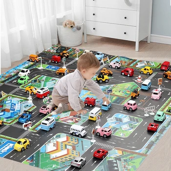 Baby-Spielmatte, Straßenkarte für Kinder, Cartoon-Kunststoff, dünner Verkehrsteppich, kleine Jungen