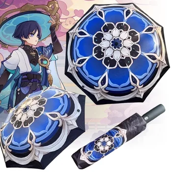Genshin Wanderer Anime-Regenschirm, winddicht, UV-blockierend, schwarzer Sonnenschirm, Genshin Impact