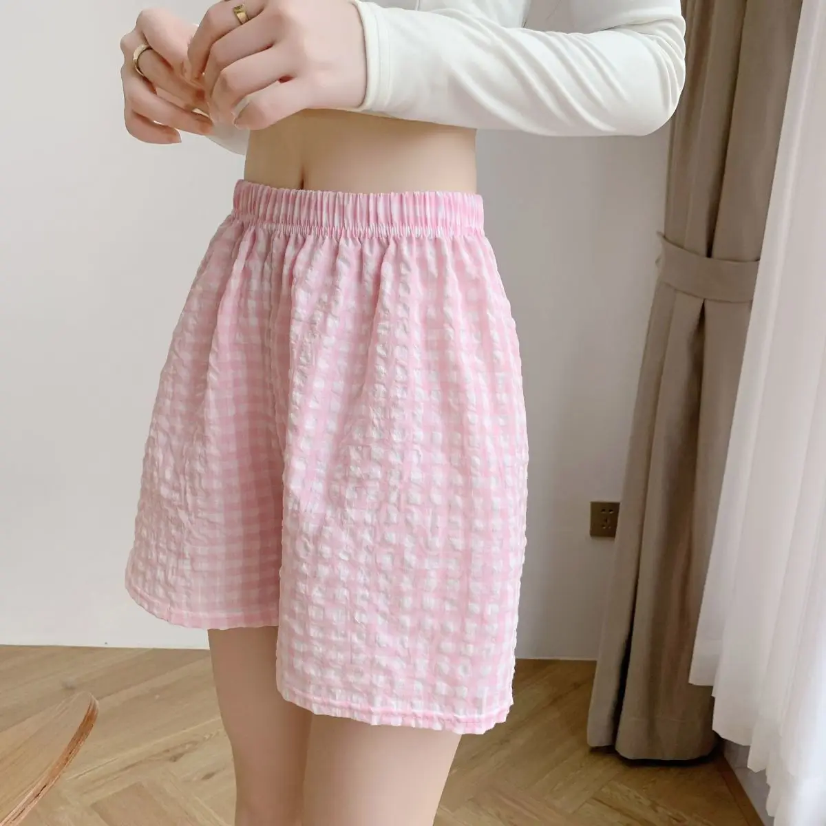 Sommer Home Shorts Damen Hohe Taille Abnehmen Breite Bein – Bild 4