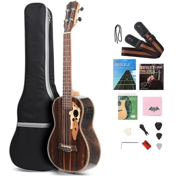 Batking Tenor Ukulele für die linke Hand, 26 Zoll alle Black wood Akustik Elektro-Ukulele-Kit mit Fachwerk