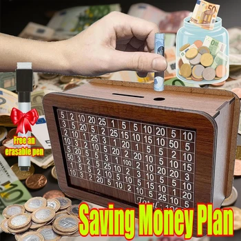 1000/3000/5000/10000 Euro Spardose Holz Sparschwein Wiederverwendbare Geld Tresor Sparbox Herausforderung