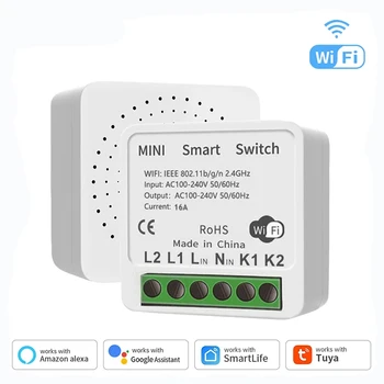 Mini DIY Smart-Schalter Kompatibel mit Tuya WiFi-Lichtschaltermodul, Neutralleiter erforderlich, 2-Wege-Timer