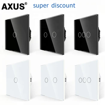 AXUS EU Touch Schalter AC100-240V Power LED 1/2/3 Gang Kristall Glas Panel Wand Lampe Licht Schalter Sensor