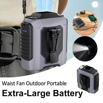 Tragbarer Taillenventilator mit Powerbank LED-Beleuchtung Nackenventilator 5 Geschwindigkeiten Starker