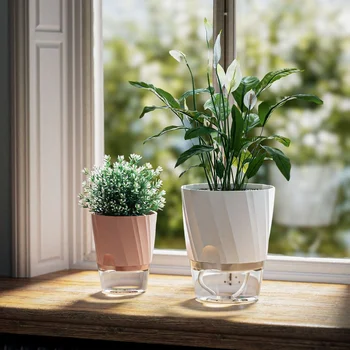 Lazy Hydroponic Blumentopf, automatischer wasserabsorbierender Blumentopf, transparenter, doppelschichtiger