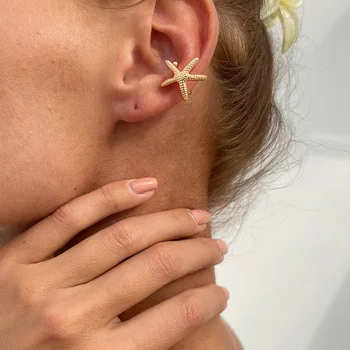 Trendy Seestern Ohr Clips Gefälschte Piercings Ohrringe für Frauen Boho Shell Conch Asymmetrische Stud