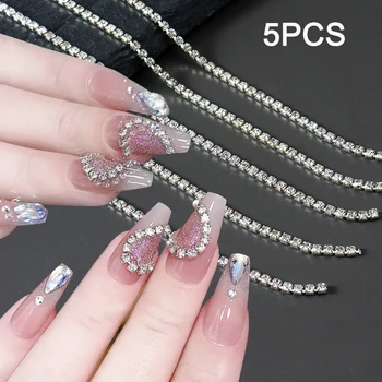 1 Packung lange, luxuriöse funkelnde Kette, Nagelzubehör, silbrige Metallkette mit Diamant-Dekorationen