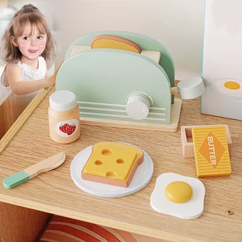 Hölzernes Toaster-Spielzeug für Kinder, Brotmaschinen-Set, Rollenspiel, Küchenspielzeug-Set, Frühstück