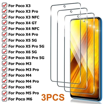 Schutz Glas für Poco X3 X4 GT X5 X6 Pro NFC 5G Screen Protector für Xiaomi Poco M6 M5 M5S M4 M3 M2 (3 Stück)