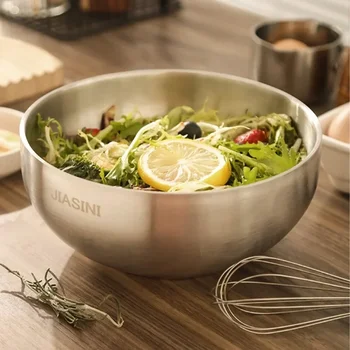 Große Edelstahlschüssel mit Doppelisolierung, Salat- und Obstschüssel, Leichte Reisschüssel