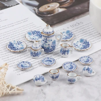 1:12 Puppenhaus Miniatur Geschirr Porzellan Keramik Tee Tasse Set Modell Küche Zubehör Für Puppe (15 Stück)