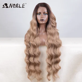 Edle synthetische Lace-Front-Perücke, lang, gewellt, 91,4 cm, gewellt, Seitenteil, Spitzenperücke für Frauen