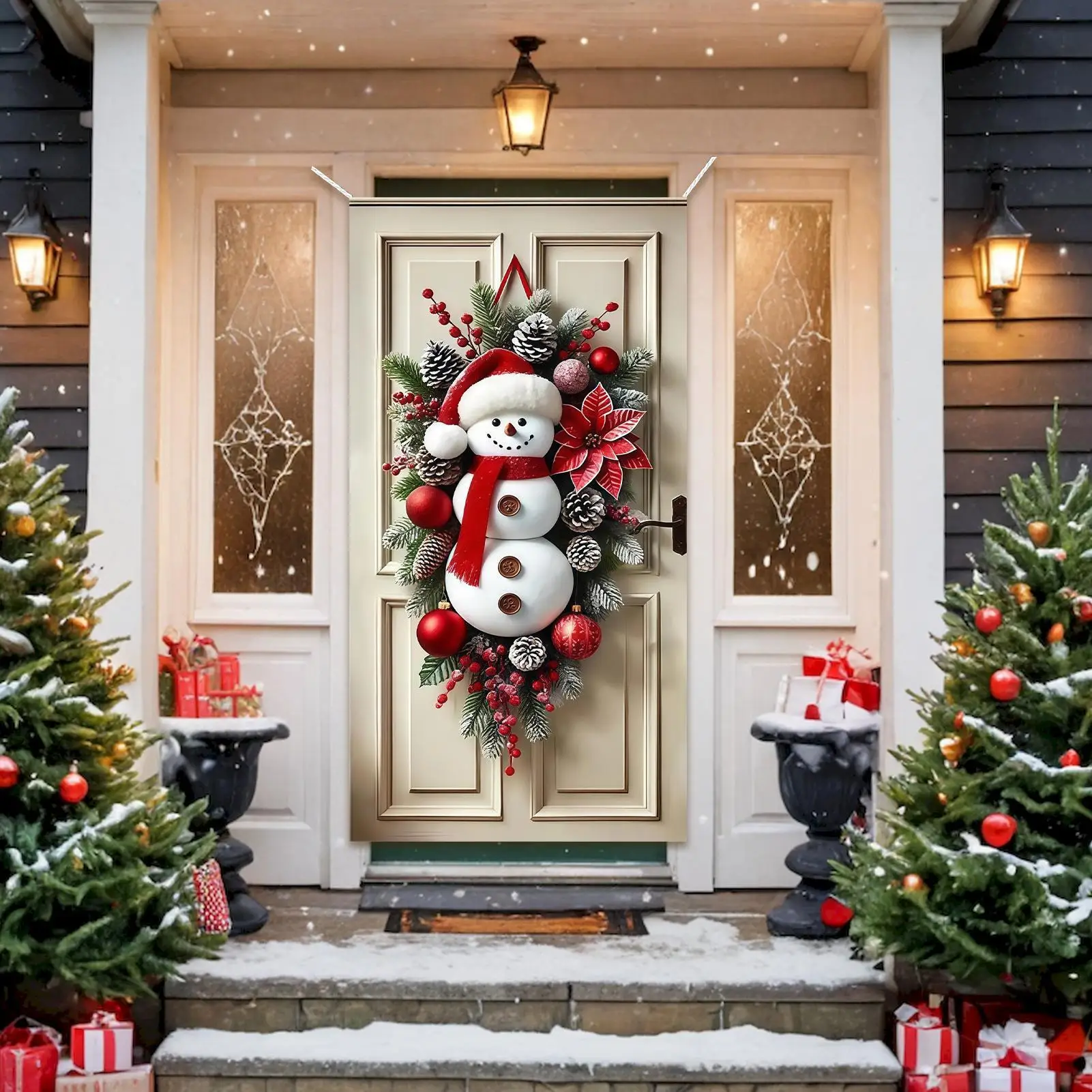 Winter Schneemann Weihnachtskranz Tür Dekoration Hängende Tür – Bild 6