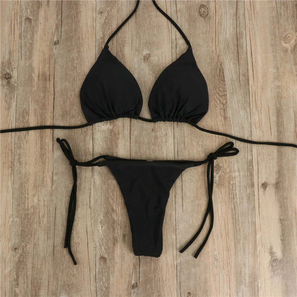 Frauen Krawatte Sexy Tanga Bikini Set Seite Badeanzug Bandage – Bild 3