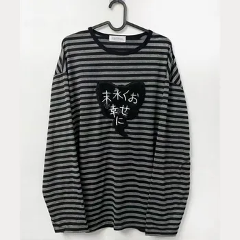 American Punk Vintage O Neck Langarm Shirts All-Match Gestreiftes Design Harajuku Stickerei Tops Y2k