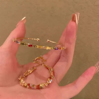 Modisches Buntes Kristall-Zirkon-Armband für Frauen Luxuriöses Verstellbares Offenes Armband Armreif