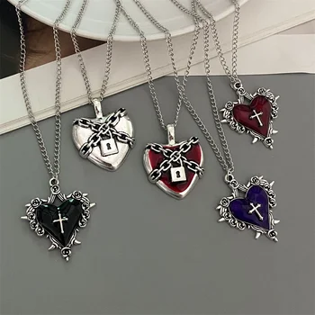 Punk Rock Rot Schwarz Herz Anhänger Kette Halskette Für Männer Frauen Kühlen Hip Hop Straße Vintage Goth