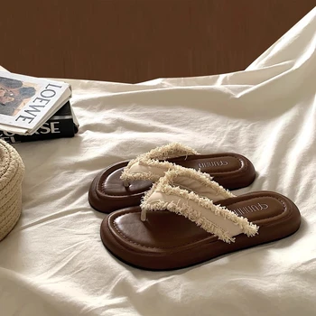 Fischgräten-Hausschuhe für Damen, Sommer, flacher Boden, Zehenbereich, Strand, Freizeit, Strandsandalen