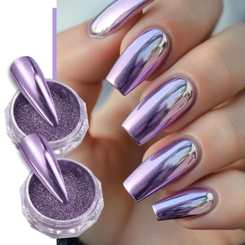 Lila Spiegel Chrom Nagelpulver Metallic Y2K Stil glänzend Reibstaub Metall DIY Charm Sommer Pigment (2 Stück)